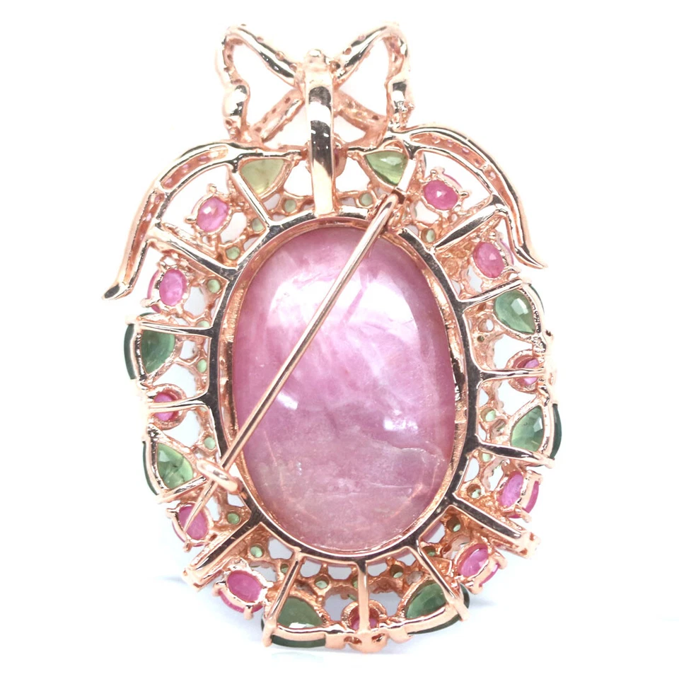 Heated Gemstone Pink Ruby, Sapphire & Emerald Brooch 925 Silver Sterling - Image 3 of 4