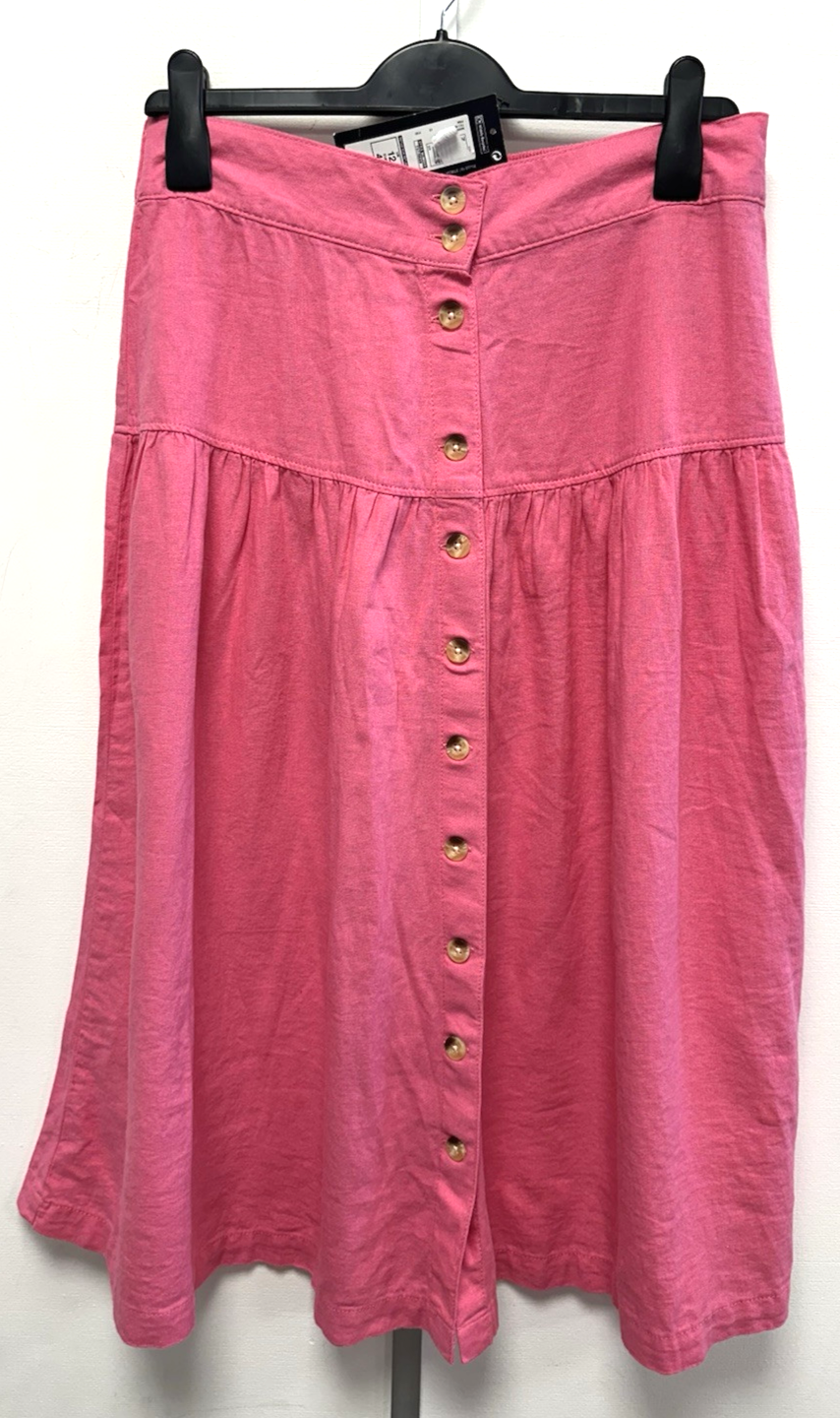 New! M&S Marks & Spencer UK12 Eu40 US8 pink linen-rich button through midi skirt