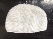 Hand Knitted Doll New Born Baby Beenie Hat White DK Wool 28cm Washable New