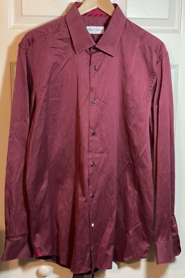Robert Graham Long Sleeve Dress Shirt Size 17 43 Color Wine. Pinstripe |  eBay