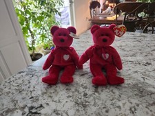 Lot of 2 Ty Valentina the Red Bear Beanie Babies All Errors On Tag