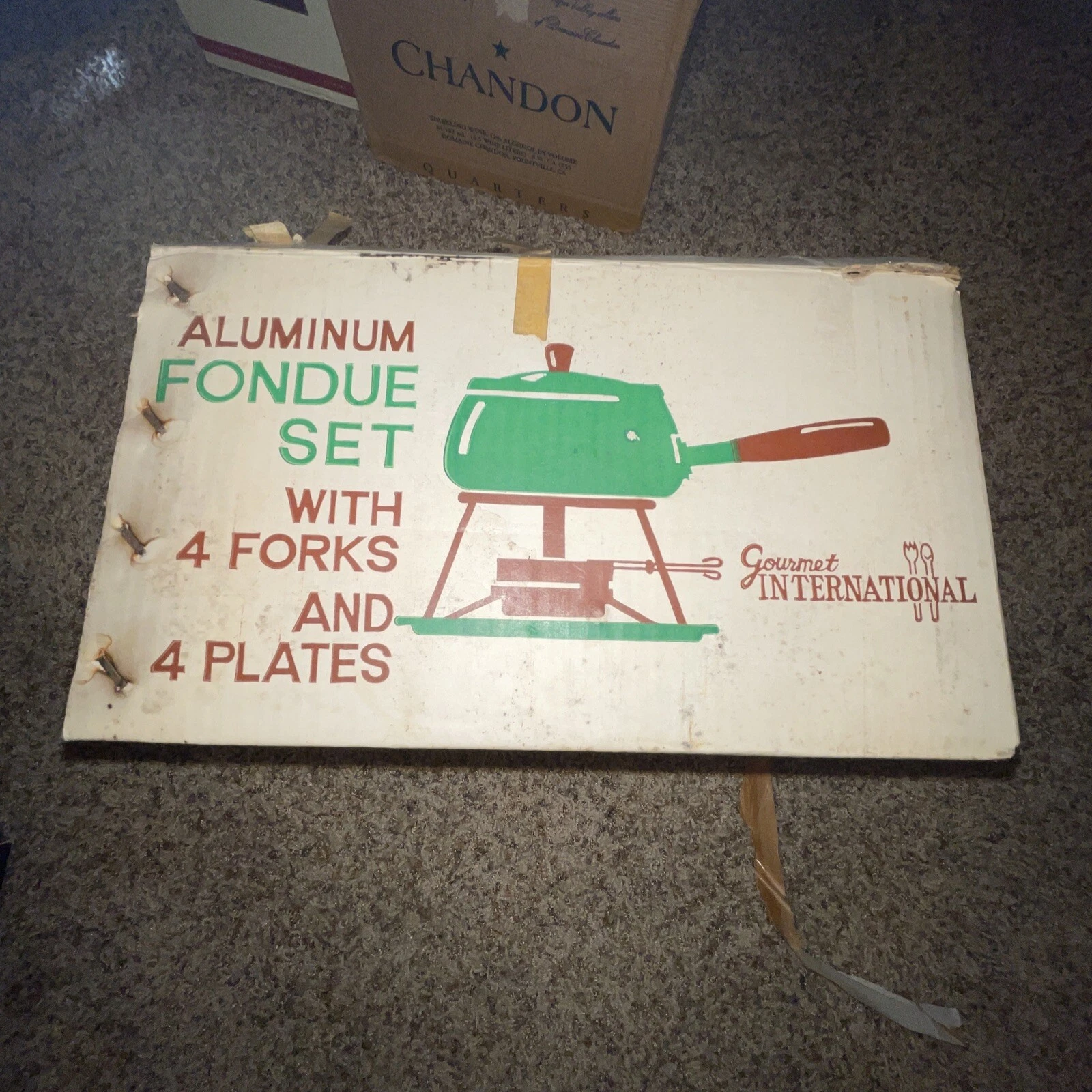 Vintage Retro Green Fondue Set Pot Lid Stand Underplate Burner 1960s-70s MCM