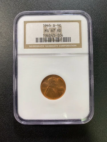 1945 S WHEAT CENT NGC MS-67 RD - UNCIRCULATED - RED - GOOD DATE - CERTIFIED - 1C