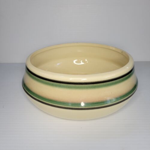 Vintage CP Cookson Pottery Cream Green Peach Striped Bowl/Planter 28 Made in USA - Picture 1 of 18