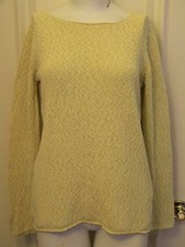 Eileen Fisher S pale gold cotton blend sweater rolled edges long sleeves loose