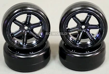 RC Car 1/10 DRIFT WHEELS TIRES Package 3MM Offset  6 Star (4pcs)  BLACK