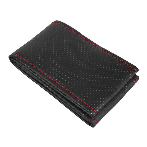 Black+Red PU Leather DIY Car Steering Wheel Cover 38cm With Needle And Threalo - Picture 2 of 10