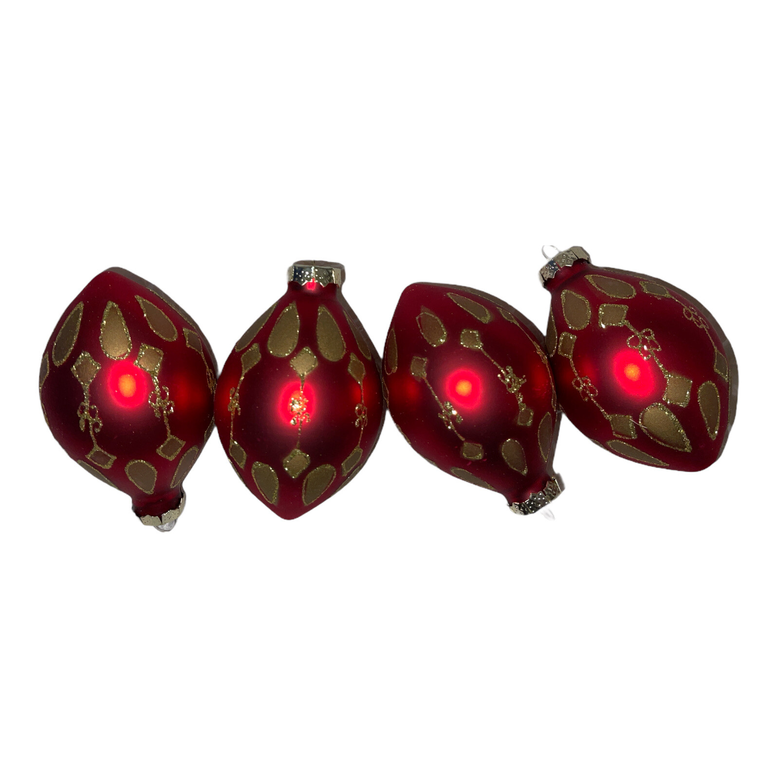 Red HandBlown Gold Glitter Christmas Ornaments set of 4 Gold Glitter eBay