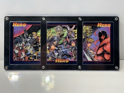 1993 HERO MASTER FOIL RED PROMO CYBER FORCE / STRIKE FORCE 3 CARD SET With Case