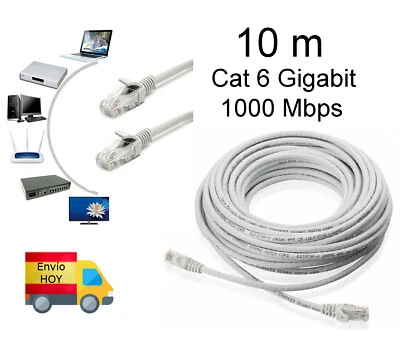 Cable Red Ethernet 10m 10 metros RJ45 CAT6 Cat 6 Gigabit 1000 mbps ENVIAMOS HOY