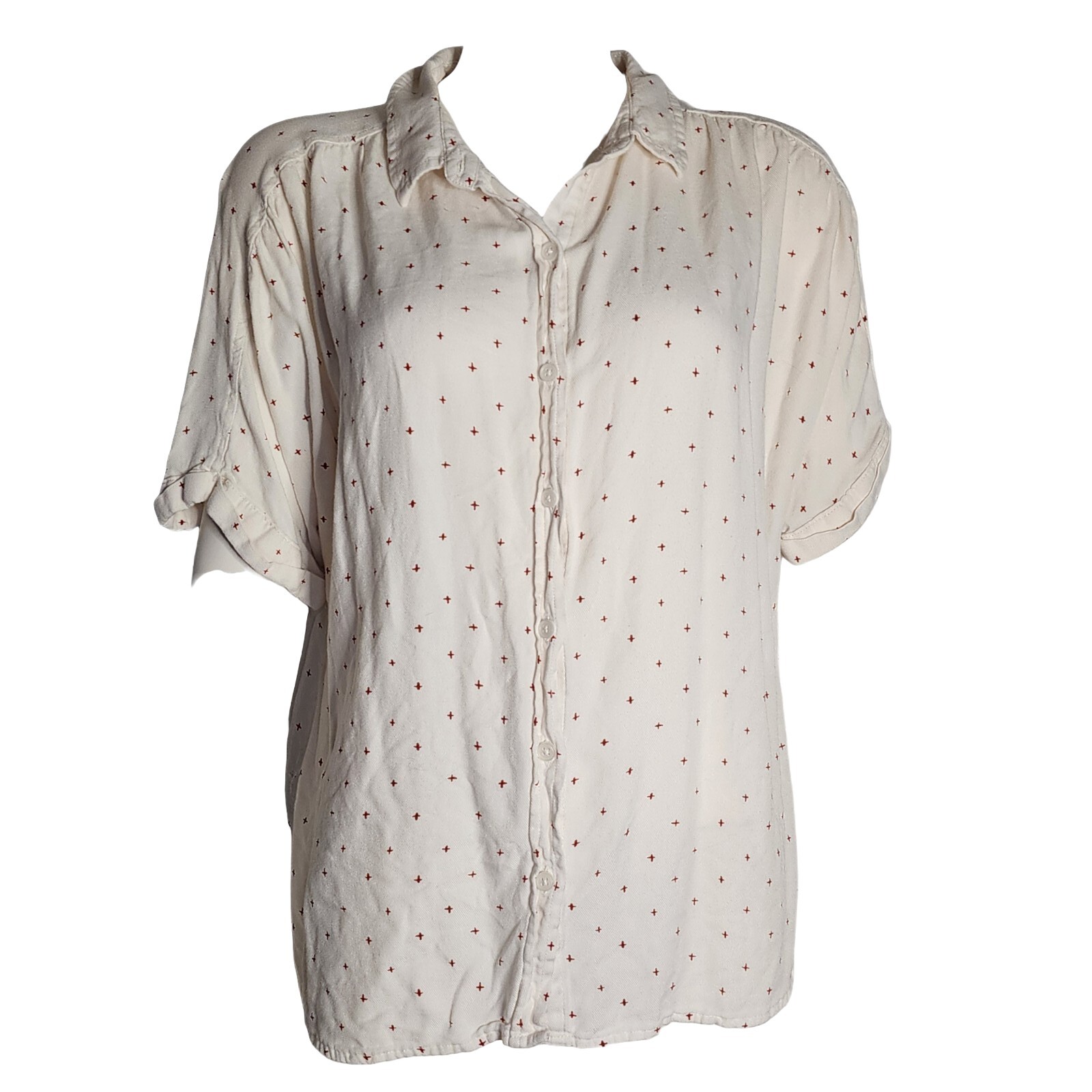 UNIVERSAL THREAD Solid All White Collared Red Cro… - image 1