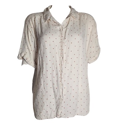 UNIVERSAL THREAD Solid All White Collared Red Crosses Shirt Womens Size XL
