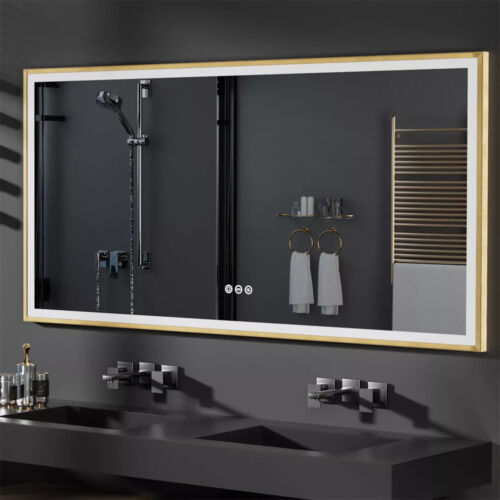 Espejo de baño LED de aluminio dorado grueso multiestilo LUVODI tocador antiniebla EE. UU. - Imagen 32 de 65