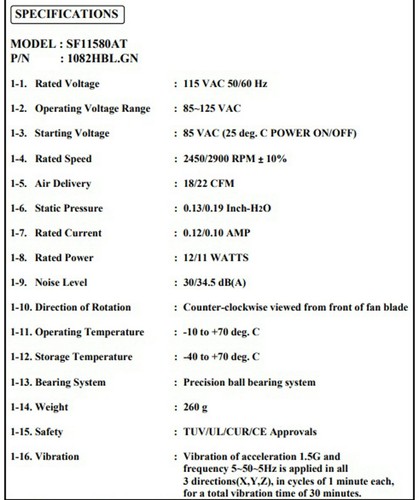 10x SUNON AC Fan SF11580AT 1082HBL GN 8x8x2.5cm AC115V AC110V * 1082HBL.GN 8x8cm - Picture 5 of 6