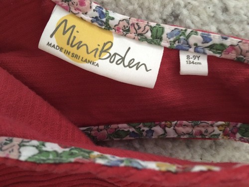 Mini Boden Girls Red Corduroy Pinafore Dress Jumper 8 9 Cord Ruffle Pockets - Picture 5 of 5