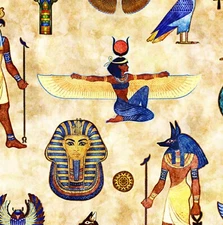 QUILTING TREASURES EGYPTIAN PRINT FABRIC - PHARAOH ALL OVER DESIGNS - TAN - 2YDS