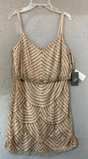Adrianna Papell Womens Dress 6 Taupe Blouson Bead NWT