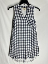 Anthropologie Cloth & Stone Dress Size XS Black White Check Mini Fray Hem