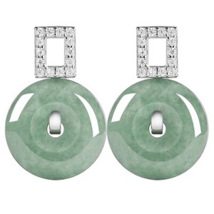 Pendientes de Paz Círculo de la Suerte de Jade Verde Natural Plata de Ley S925 Certificados