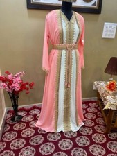 Islamic Dubai Kaftan Gown Abaya Stylish Long Moroccan Hand Work Farasha Dress