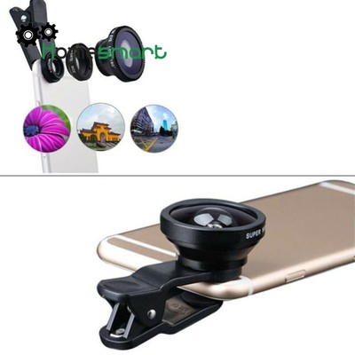 3in1 Fish Eye+Wide Angle+Macro Camera Clip-on Lens Universal For Smartphone AHS
