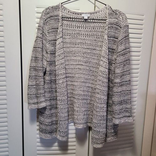 Pure Jill Womens Large Open Front Cardigan Black/White Knit J Jill Casual Luxury - Picture 2 of 9