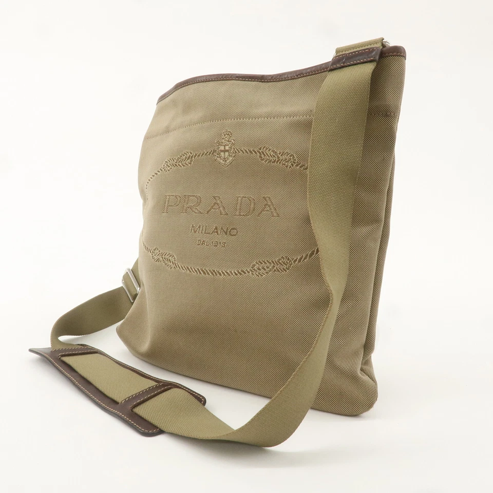 PRADA Logo Shoulder Bag Crossbody Bag Beige Brown Jaguard Leather Auth Used - Image 3 of 4