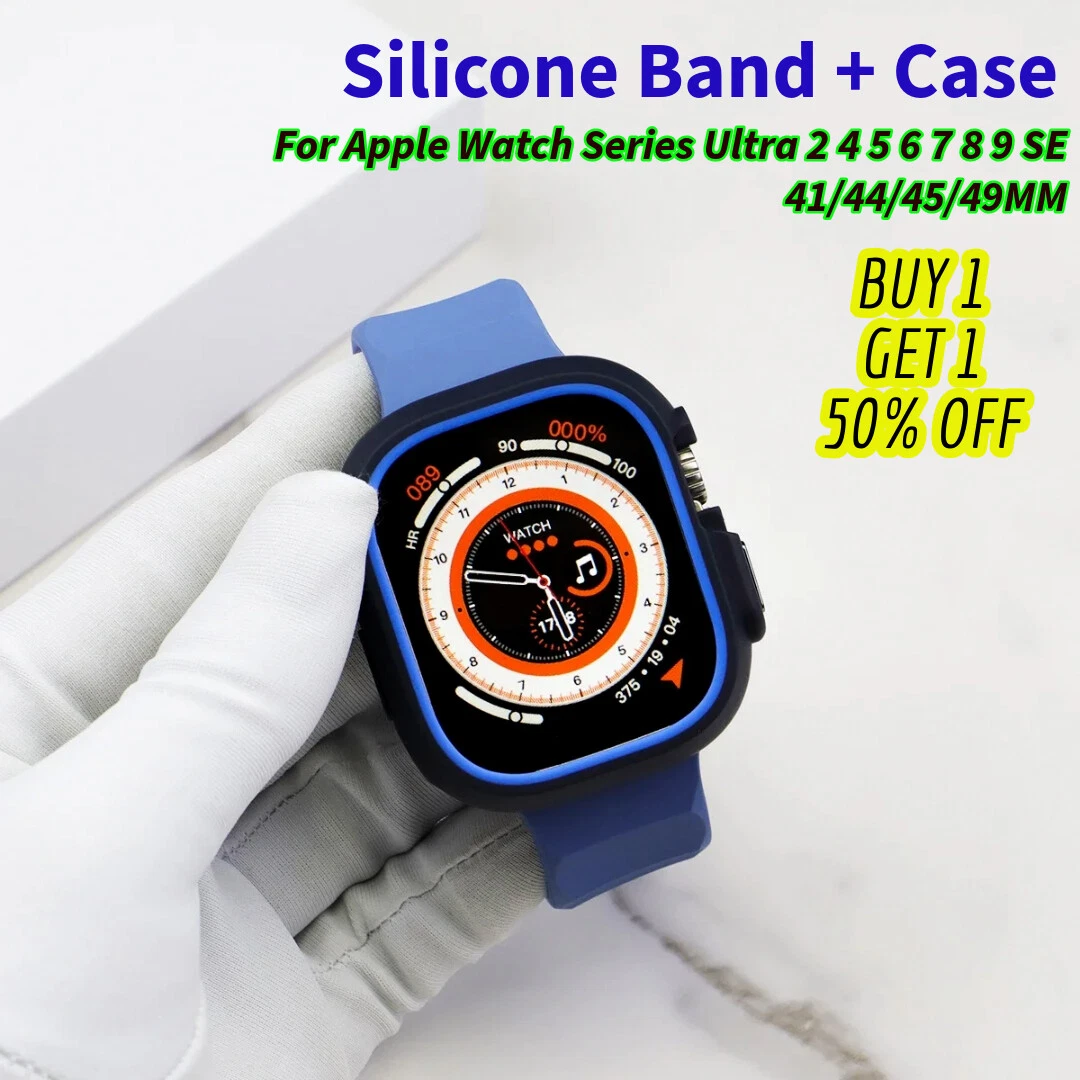 For Apple Watch Series 9 8 7 6 5 4 3 SE Ultra 2 Silicone Band Case 49/45/44/41mm