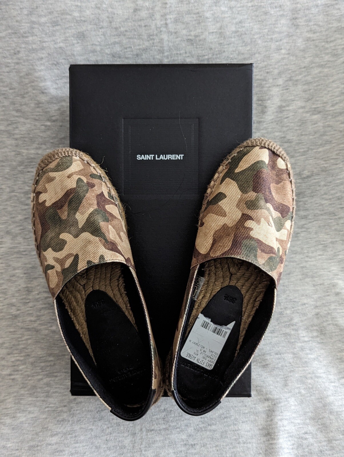 Brand new Saint Laurent Espadrilles Flat ￼Camo Khaki Authentic Size 36.5
