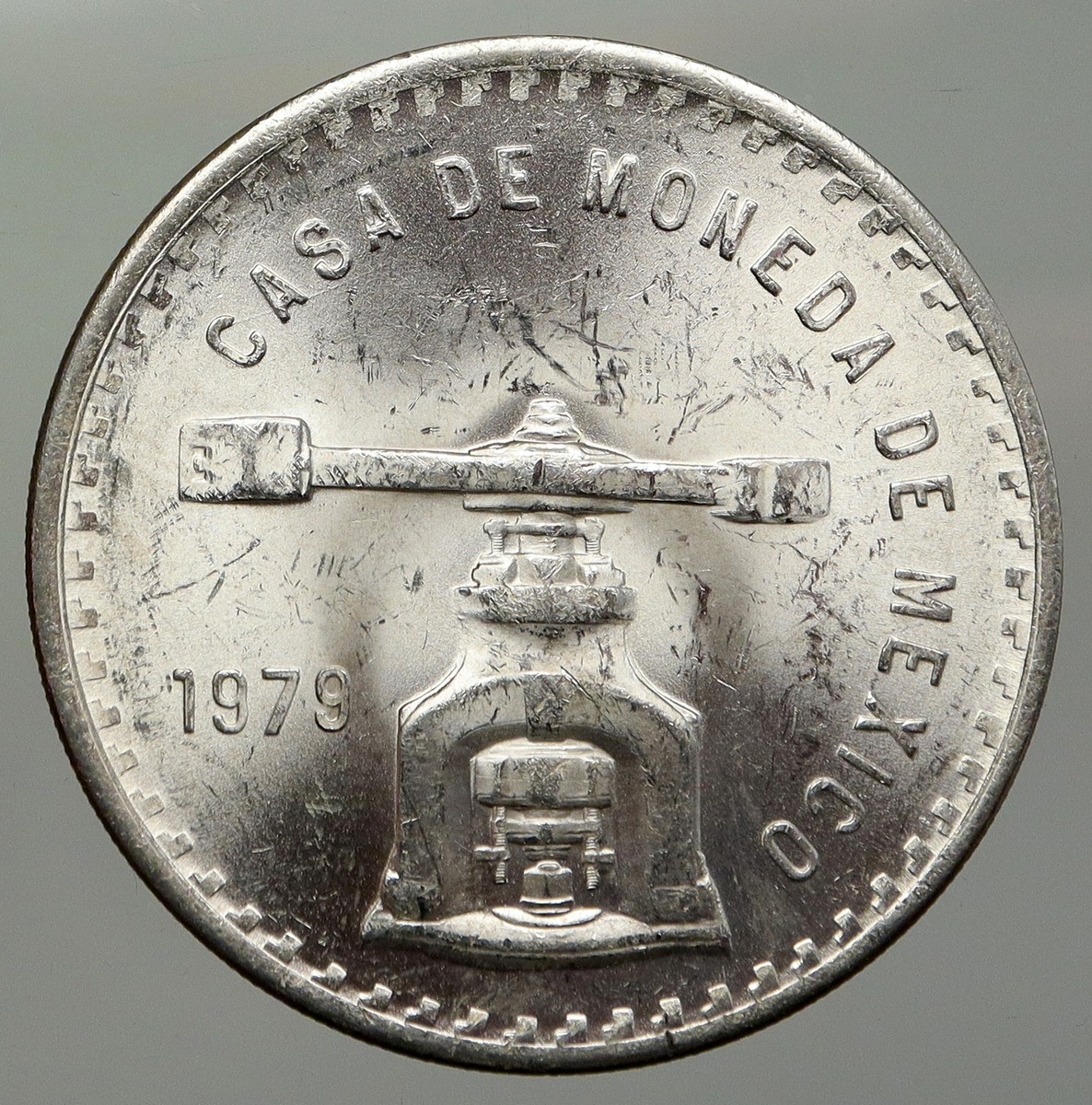 1980 MEXICO Huge Medallic 4.1cm SILVER Onza Old Mexican COIN PRESS