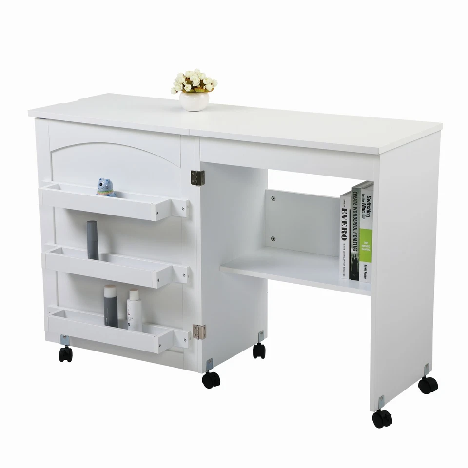 LOTOLE Folding Sewing Table Shelves Storage Cabinet Craft Cart Lockable Wheels - Image 4 of 4
