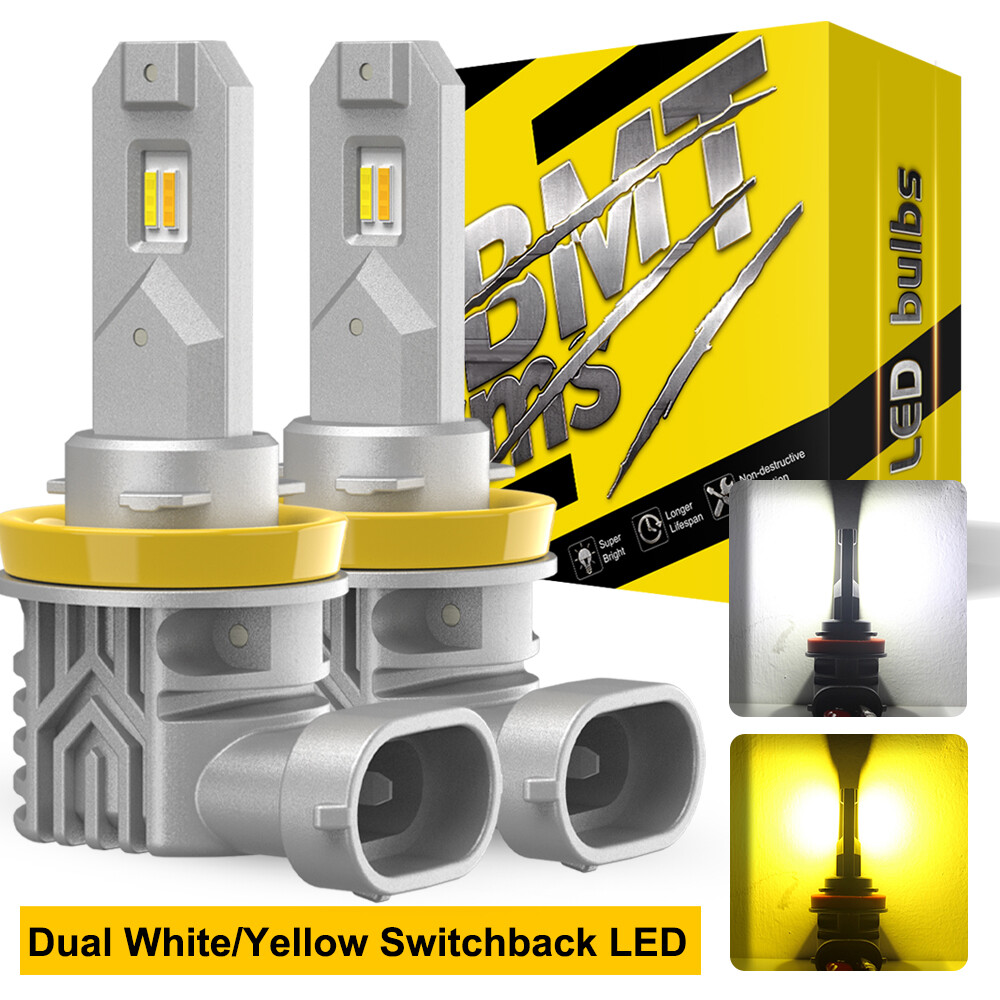AUXITO H8/H9/H11 Dual-Color LED Fog Light Bulbs – White/Yellow Switchback DRL, CANbus Ready, 5-Yr Warranty