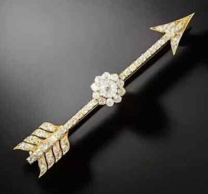 Authentic Arrow Brooch Pin Lab Created Diamond with 2 Ct Round Cut 14k Yellow Gold Plated