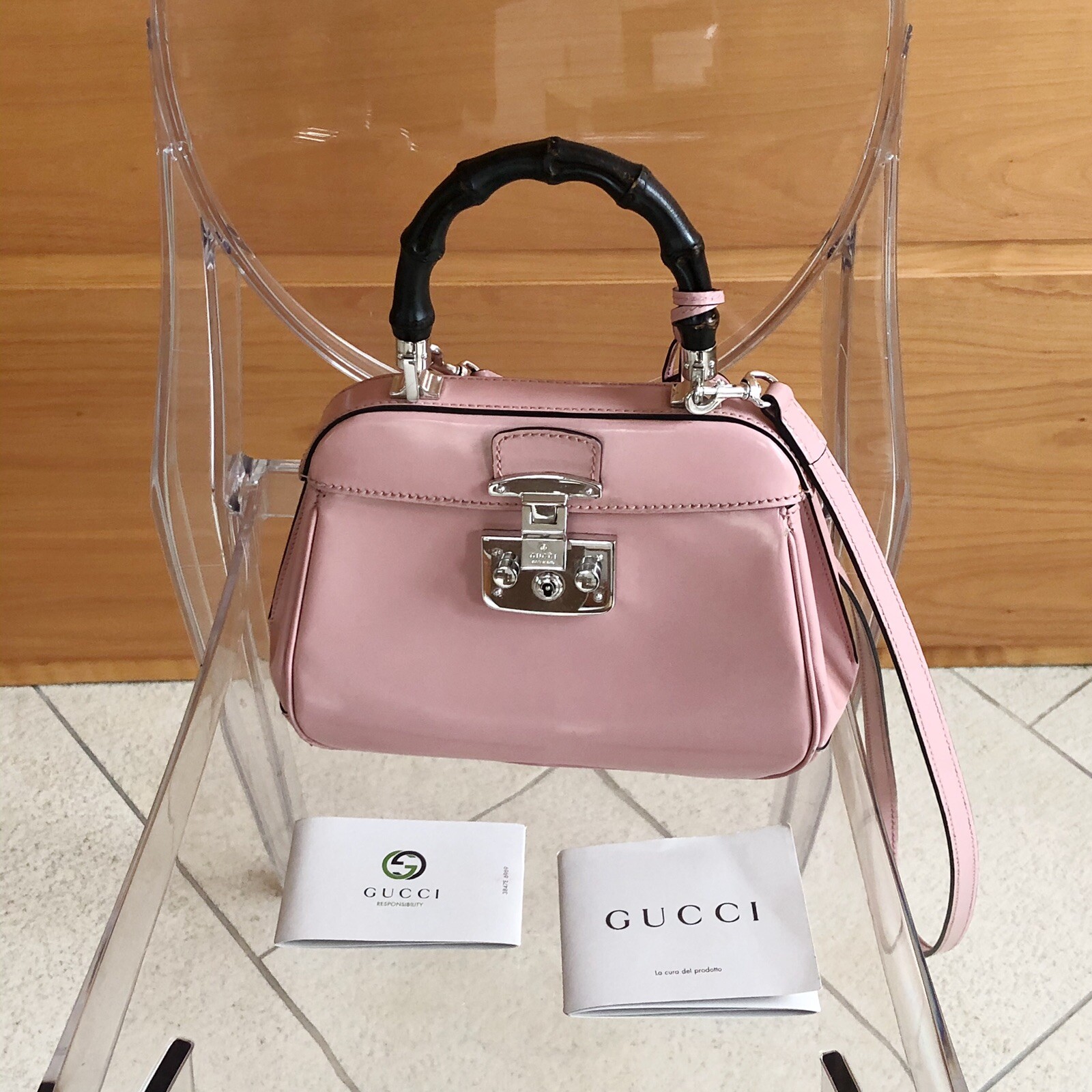 Gucci LADYLOCK Small Bamboo handle soft pink Bag in Leather RRP €2600 image 10