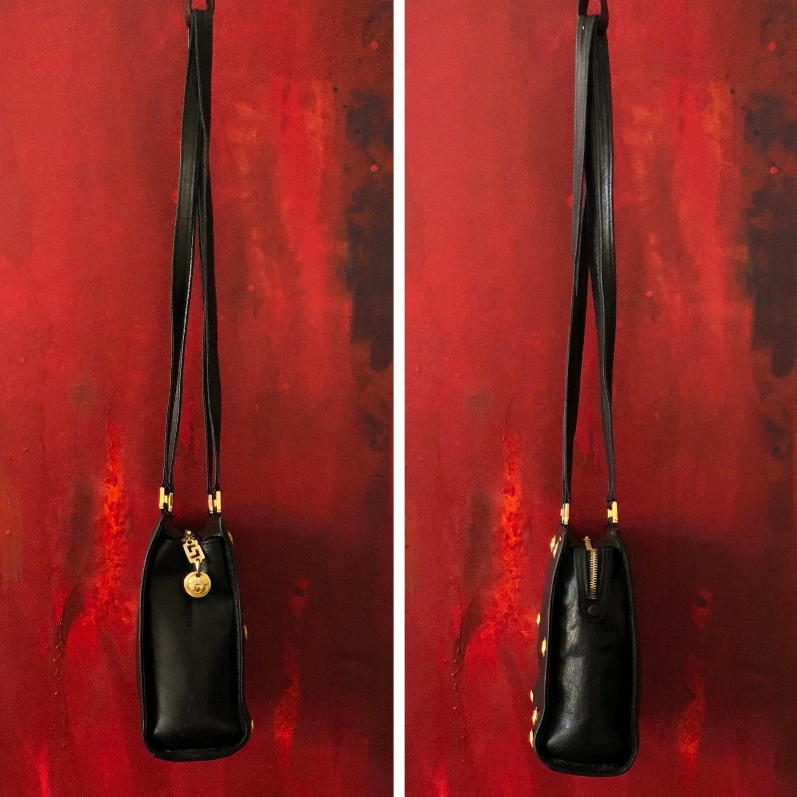 Borsa a tracolla GIANNI VERSACE in pelle nera con cinturino in pelle & Medusa dal 1993 94