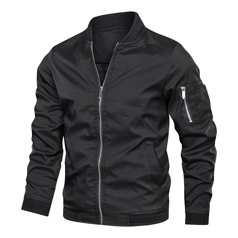 Bomber Zipper Jacket Slim Fit Casual Streetwear Lightweight Coat Asian Sizing