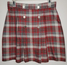 Vtg Rare 1930s Red Plaid Pleated Tartan School Girl Skirt Sz 13/14 Faux Buttons