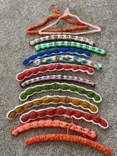 Lot Of 13 Vintage Hand Crocheted Wooden Hangers Yarn Covered 70 s Boho