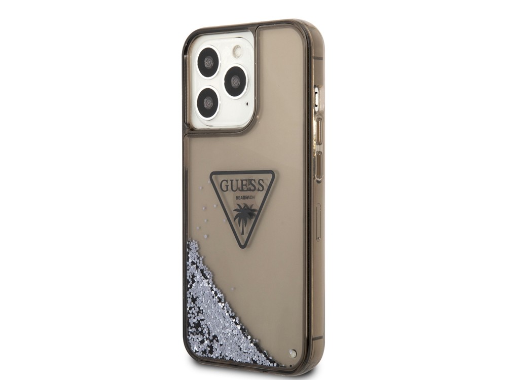 Coque iPhone 14 Pro Guess paillettes Palm et protection antichoc transparente