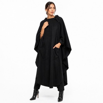 Hourihan By Jimmy Hourihan Black Irish Wool Cashmere Hooded Cape Poncho S