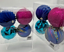 8 Large Christmas Ball Ornaments 4.7  Blue Teal Pink Glitter Jewel Tone Set Boxe