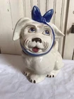 Vintage Shawnee Pottery Muggsy Dog Cookie Jar White And Blue Toothache