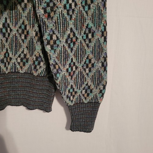 Maglione girocollo vintage fantasia diamanti uomo taglia L blu multicolore anni 80 90 - Foto 7 di 10