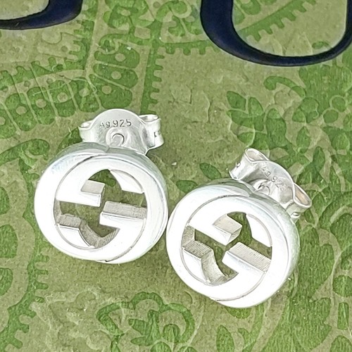 Gucci Interlocking G Stud Earrings Sterling Silver 925 W/Pouch - Picture 2 of 24