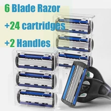 24 Stainless Steel 6 Blade Shaving Disposable Razors with 2 Handles for Men