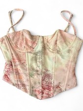 White Fox XS Pink Floral Corset Top Adjustable Straps Zip Back