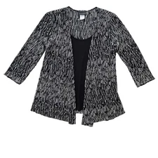 Brittany Black Womens M Black White Geometric Sequin Textured 3/4 Sl Tank Blouse