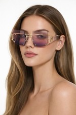 Oversize Square Gold Tone Frame Sunglasses Purple Gradient Tint Lens Rivet NWT