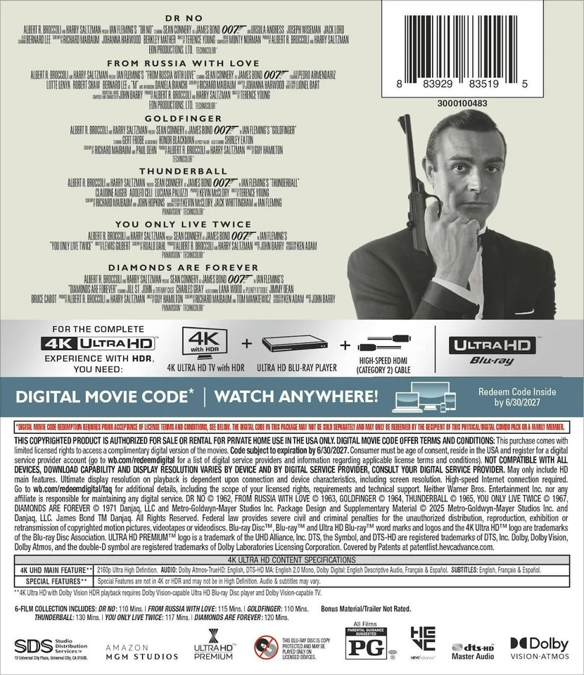 James Bond Sean Connery 6-Film Collection 4K UHD Blu-ray NEW Foto 4 de 4