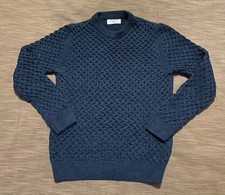 Primark Men  s Navy Cable-Knit Textured Crew Neck Pullover Sweater Size S